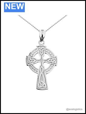 925 Sterling Silver Celtic Cross Trinity Knot Pendant Necklace 22"